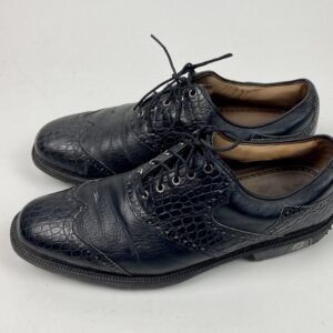 Used FootJoy ICON Mens Size US 11  Golf Shoes Black Croc & Leather Wing Tip