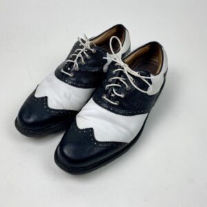 Used FootJoy ICON Mens 11 Wide Leather Golf Shoes Wing Tip White & Black 52104