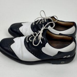Used FootJoy ICON Mens 11 Wide Leather Golf Shoes Wing Tip White & Black 52104