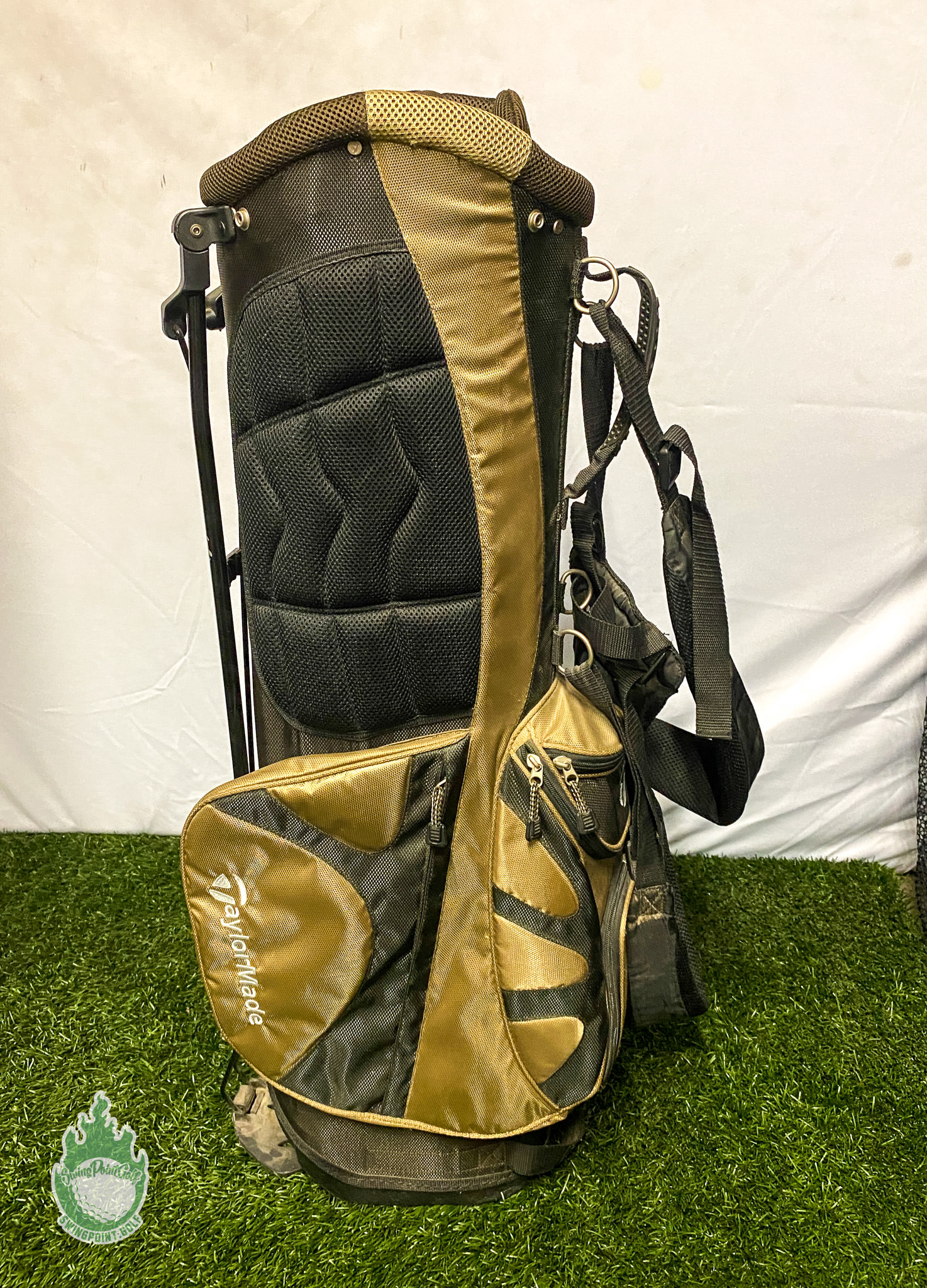 Used TaylorMade Cart Carry Stand Golf Bag 7way Black/Gold Rainhood