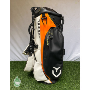 Used Vessel Golf White Stand Bag w/ Backpack Straps Embroidered Michael Vesagas