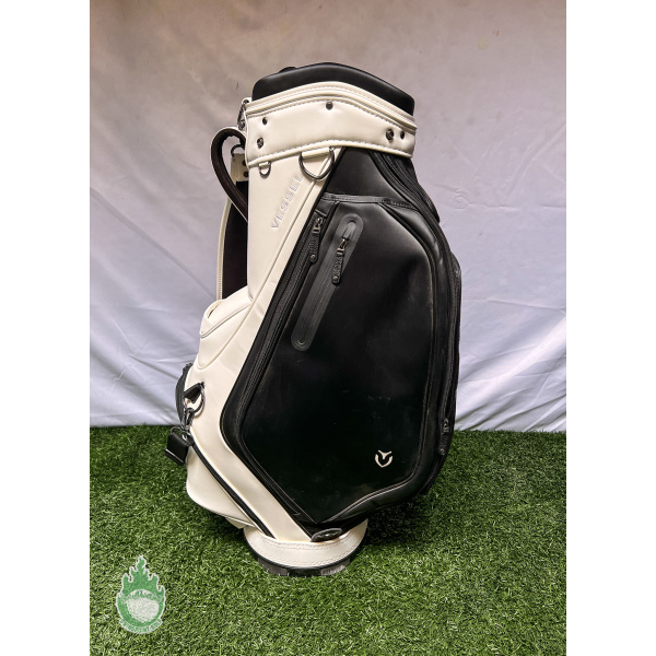 Used Black & White Leather Vessel Golf Staff Bag Embroidered