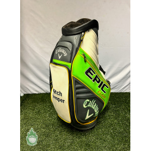 Used Callaway Epic Flash Tour Staff Golf Cart Carry Bag White/Green Embroidered