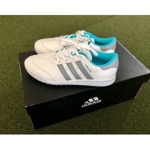 Adidas JR adicross V Junior's Spikeless Golf Shoe Size 3M White/Gray/Blue