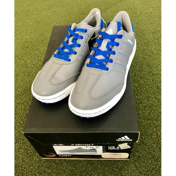 Adidas JR adicross V Junior's Spikeless Golf Shoe Size 4M Gray/Gray/Blue