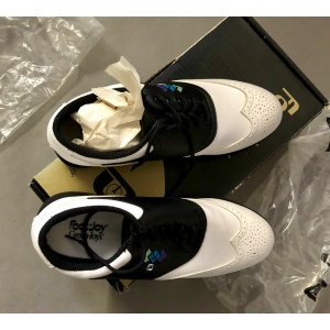 Women's Vintage FootJoy Green-Joys Metal Spike Golf Shoes Size 9M White/Black