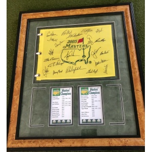 2005 Masters' Flag Tiger Woods Winning Year Signed w/ 21 Signatures Framed