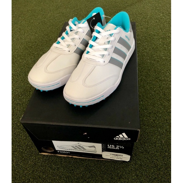 Adidas JR adicross V Junior's Spikeless Golf Shoe Size 2.5M White/Gray/Blue