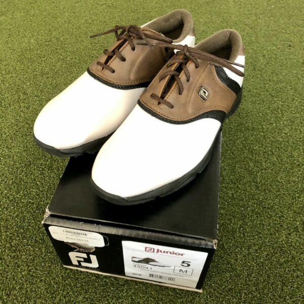 New FootJoy Junior Golf Shoes Size 5M Brown/Black/White